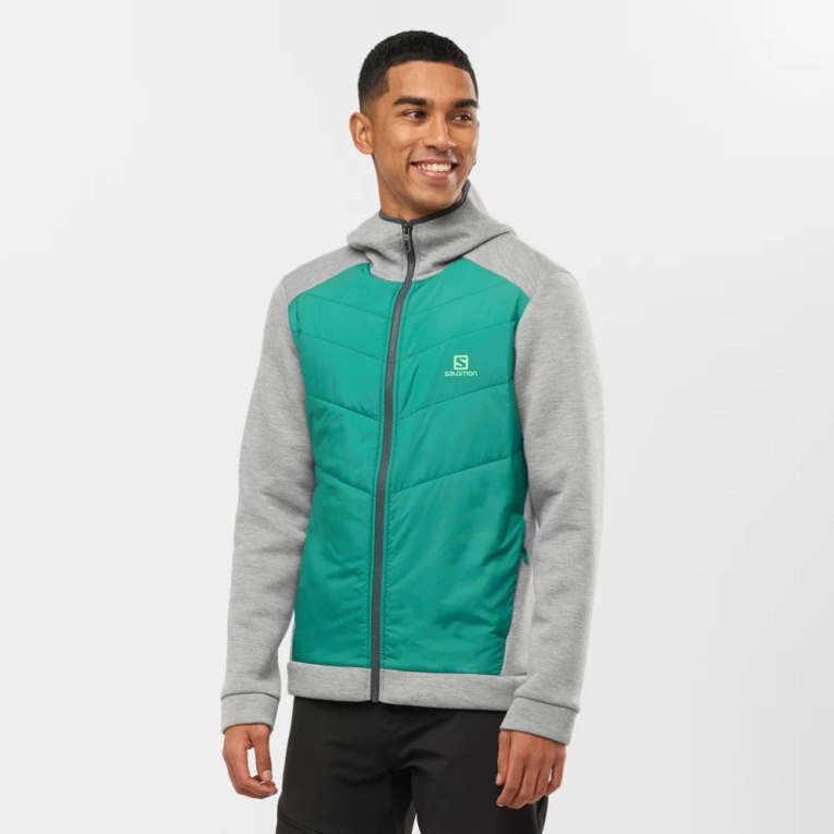 Salomon Essential Xwarm Hybrid Men\'s Jackets Grey / Green | CA 13P27